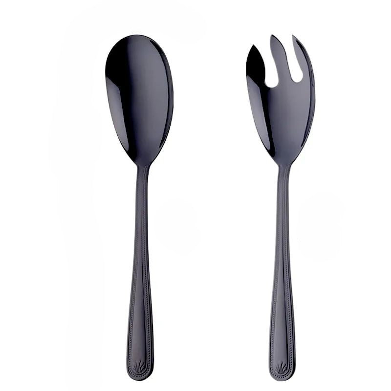 Anygleam Black Giant Salad Spoon and Fork Set – 2pcs Steel