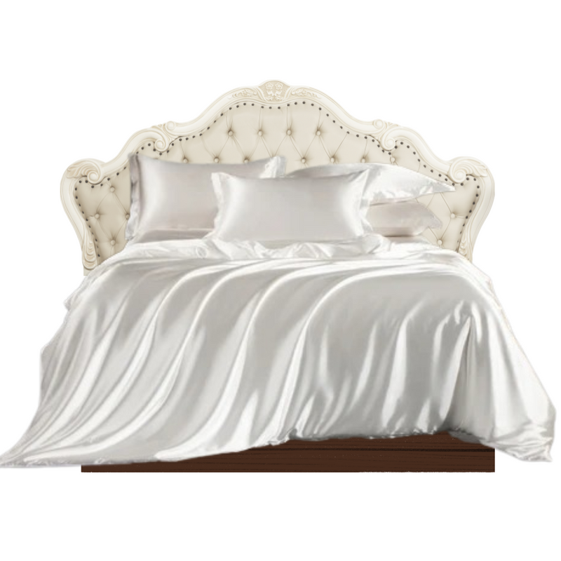 ANYHOUZ Bed Sheet White Natural Mulberry Silk Duvet Cover Set