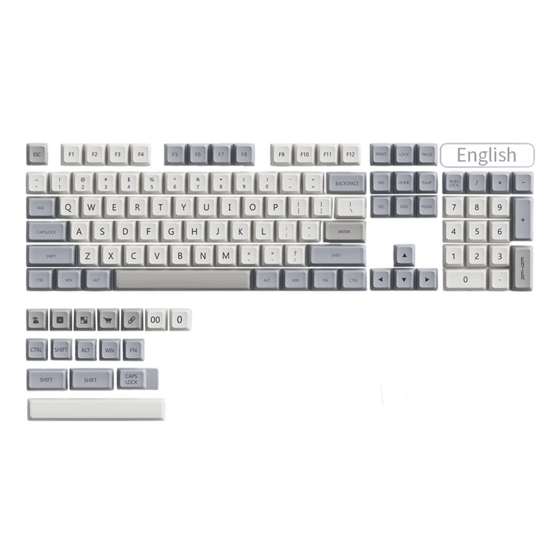 ANYMOB Keycap Keyboard Grey White 132 Keys PBT Dye Sublimation Switch Fit Pack in Bag