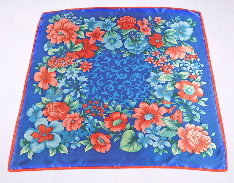 Anyyou Scarf for Women Grey Pink Printed Square Silk Shawl For Summer Spring And Fall