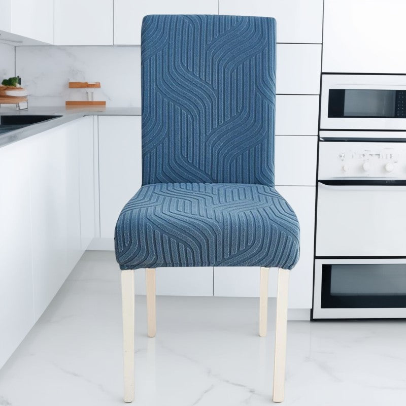 Anyseat Chair Cover Blue Linear Design with Anti-Dirt and Elastic Material for Dining Room Kitchen Wedding Hotel Banquet Restaurant