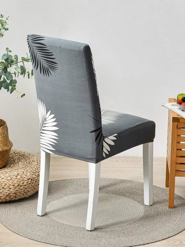 Anyseat Chair Cover Grey Leaves Design with Anti-Dirt and Elastic Material for Dining Room Kitchen Wedding Hotel Banquet Restaurant