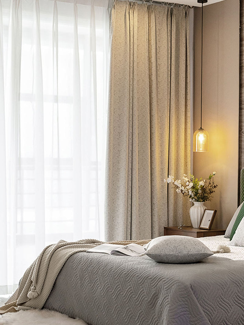 Anydrape Curtain Beige 250cmx250cm Romantic French Linen Jacquard Lace Blackout Curtain