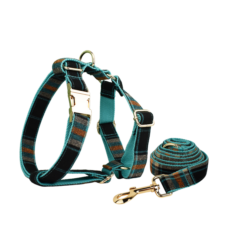 ANYWAGS Pet Harness Leash Plaid Dark Green Heavy Duty DIY Metal Dog Leash
