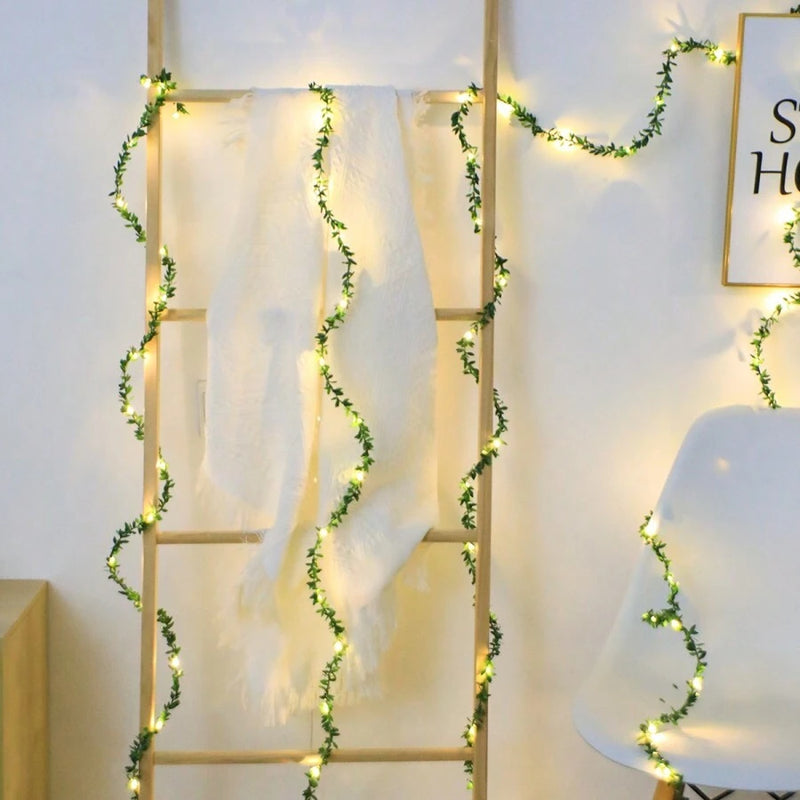 ANYDECO String Gleam Leaf Vines Green LED Artificial Hanging Lights for Party Decor