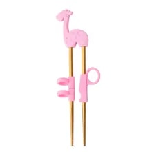 Anygleam Chop Stick Pink Giraffe 1 Pair Reusable Gold  Stainless Steel Cartoon for Kids and Children Kitchen Accessories