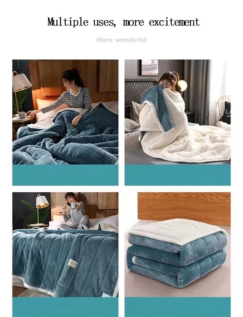 Anycozy Green Coral Fleece Blanket Warm 3-Layer Flannel Quilt 180x200cm