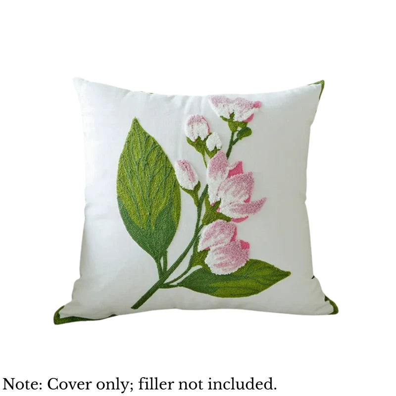 Anypillow White Wisteria Flower Embroidered Pillowcase Decorative Cushion Cover