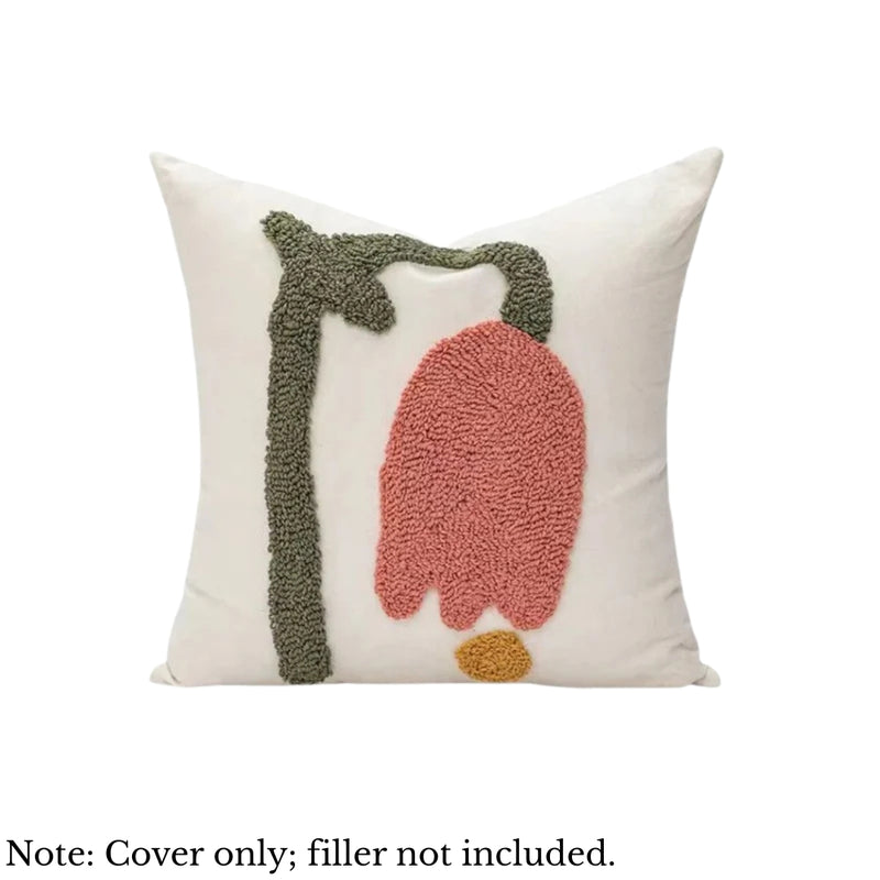 Anypillow White Tulip Flower Embroidered Pillowcase Decorative Cushion Cover
