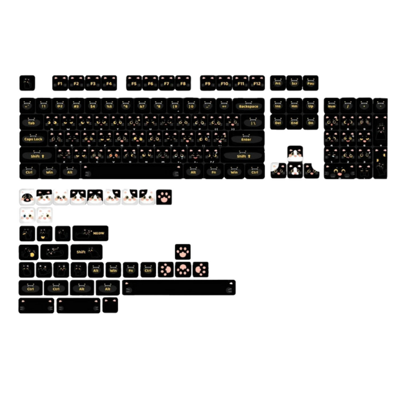 ANYMOB Keycap Keyboard Black Cat 142 Keys Profile Black Cute Naughty Cat Switch Theme Layout