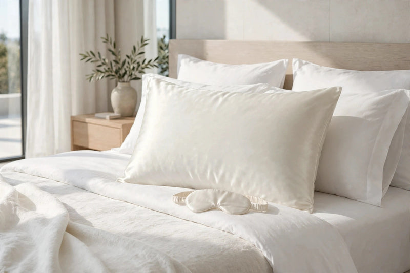 ANYHOUZ Pillowcase 51x66cm White Set with Eye Mask Natural Mulberry Silk for Comfortable and Relaxing Home Bed