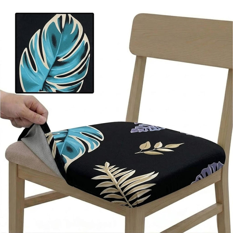 Anyseat Black Light Blue Big Leaf Print Chair Cover – Stretch Washable Removable Seat Cover for Dining & Kitchen