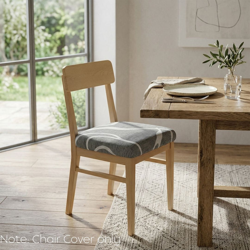 Anyseat Grey and Light Grey Wave Print Chair Cover – Stretch Washable Removable Seat Cover for Dining & Kitchen