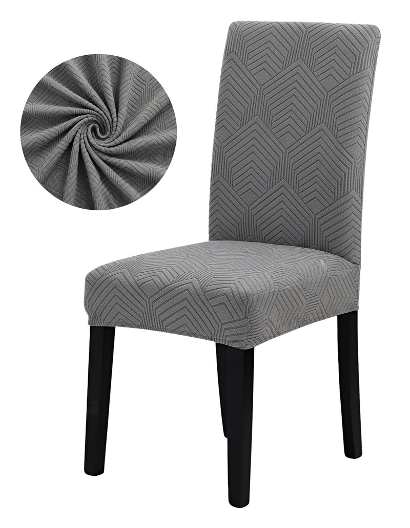 Anyseat Dark Grey Geometric Lines Design Chair Cover – Elastic Anti‑Dirt Design for Dining, Kitchen, Wedding, Hotel & Banquet Use