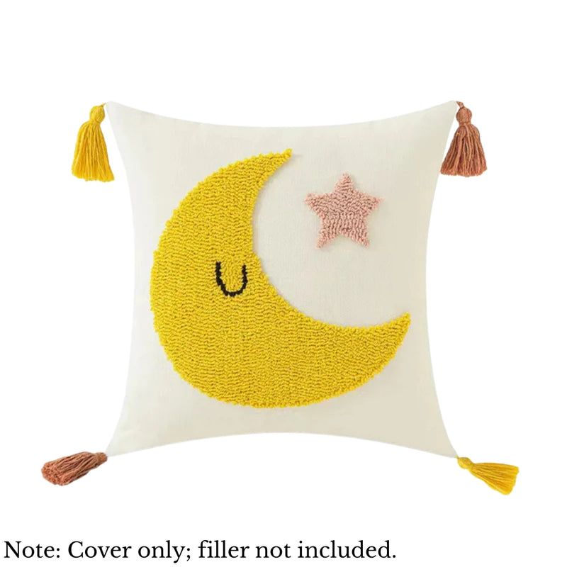Anypillow Moon Tassel Tufted Embroidered Pillowcase Decorative Cushion Cover