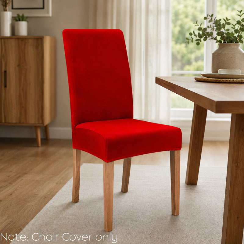 Anyseat Red Velvet Dining Chair Cover – Plush Stretchable Slipcover for Kitchen & Dining Room Chairs