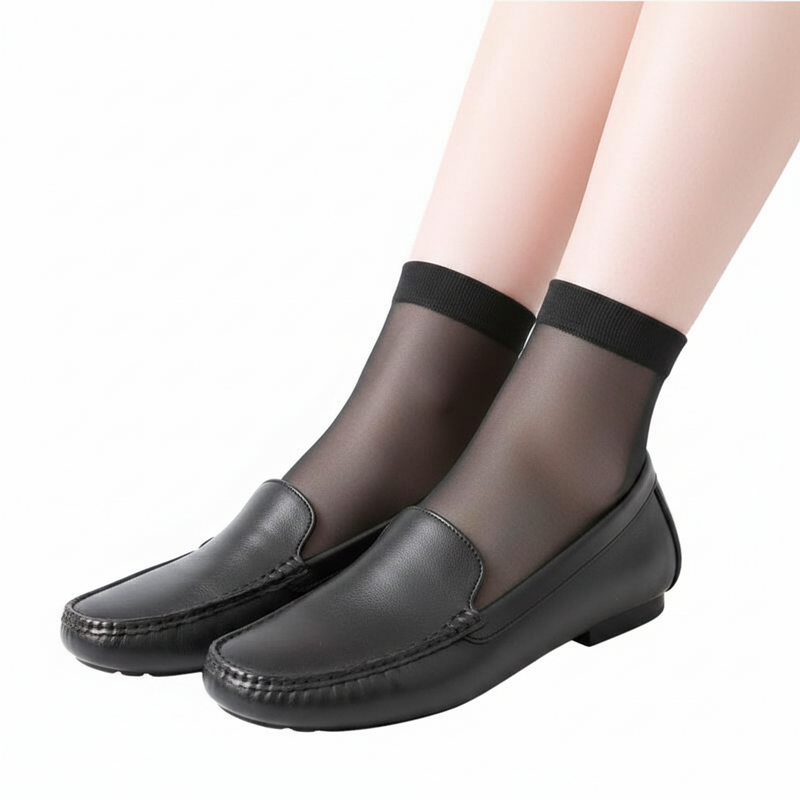 Anyfootwear 10 Pairs Free Size Fashion Socks High Quality  Velvet Silk Spring Summer Breathable Soft Cotton Bottom Wicking Slip-resistant for Women Black