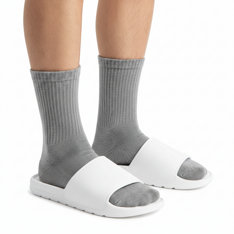 Anyfootwear 5 Pairs Grey Size 10-14 Fashion Socks High Quality Office Sports Business Long Socks Cotton Solid Colors Skateboard Knitted Casual