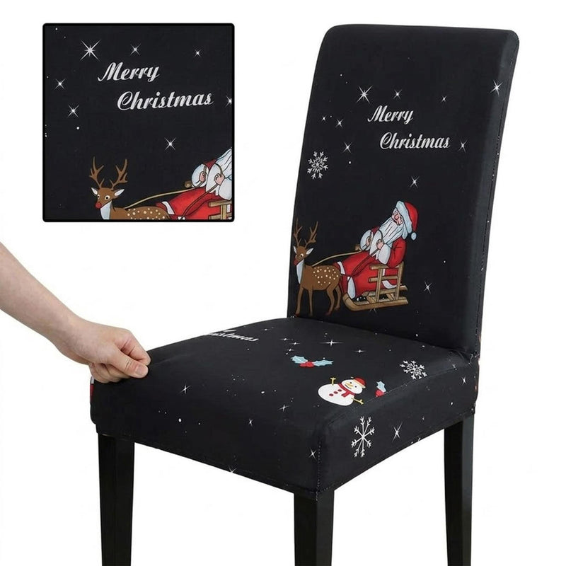 Anyseat Black Santa Reindeer Design Chair Cover – Elastic Slipcover with Anti‑Dirt Protection for Dining Room, Kitchen, Wedding, Hotel, Banquet & Restaurant