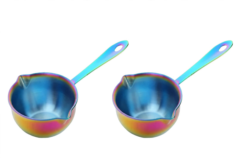 Anygleam Cookware Pouring Pots 2pcs Rainbow Mini Sauce Heating Stainless Steel Kitchen Chocolate Pot Butter Milk Drip Pot Small With Handle