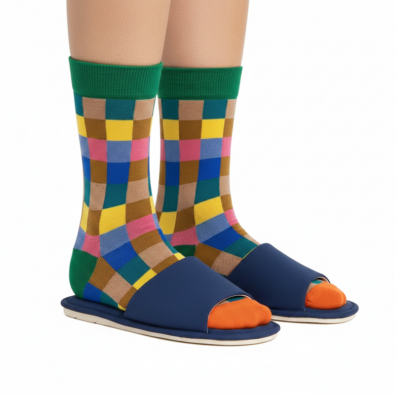 Anyfootwear 5 Pairs Size 5-9 Fashion Socks Combed Cotton Art Multi Color Checkered Abstract Oil Painting Novelty Happy Funny Christmas Gift for Women