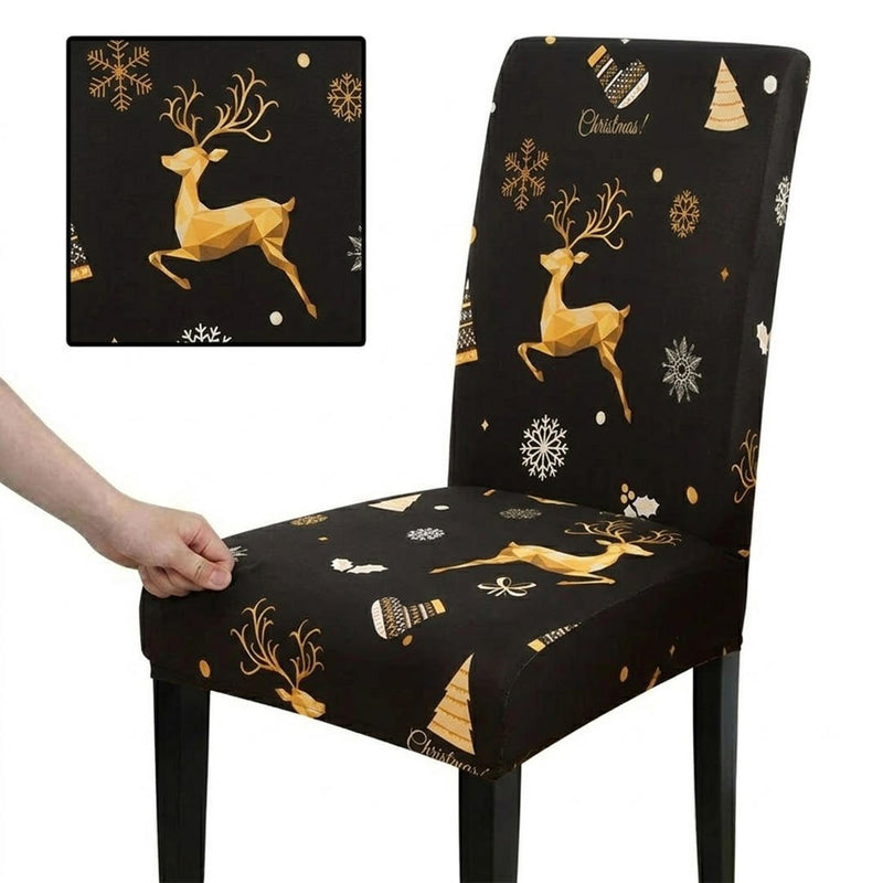 Anyseat Black with Christmas Gold Icon Design Chair Cover – Elastic Slipcover with Anti‑Dirt Protection for Dining Room, Kitchen, Wedding, Hotel, Banquet & Restaurant