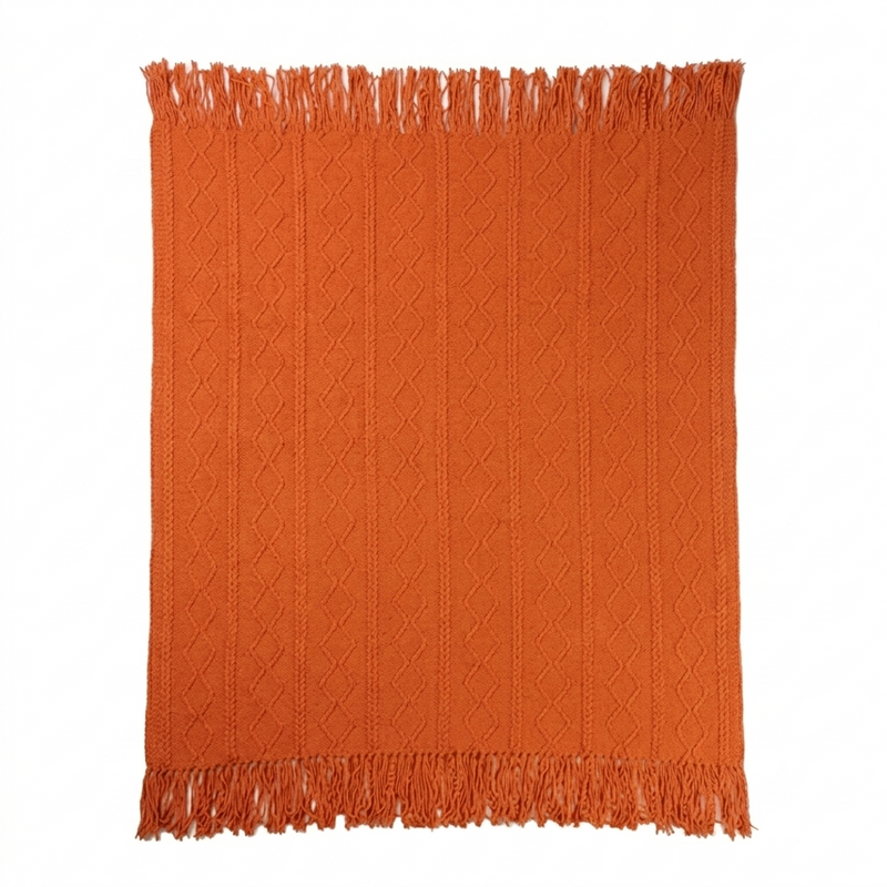 Anycozy Orange Faux Cashmere Throw Blanket – Diamond Knit Sofa Cover & Home Decor Accent