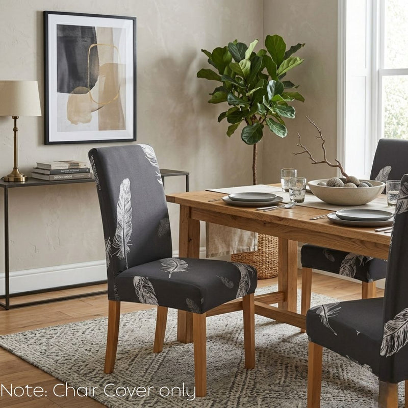 Anyseat Dark Gray Leaf Print Elastic Chair Cover – Plain Dining Slipcover & Home Décor