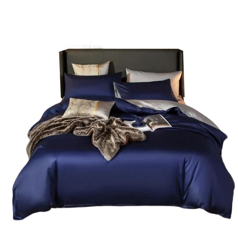 Anycozy Double Bed Sheet Set – Navy Blue & Light Grey Ultra‑Soft Luxury Egyptian Cotton Bedding Cover, 6‑Piece Ensemble