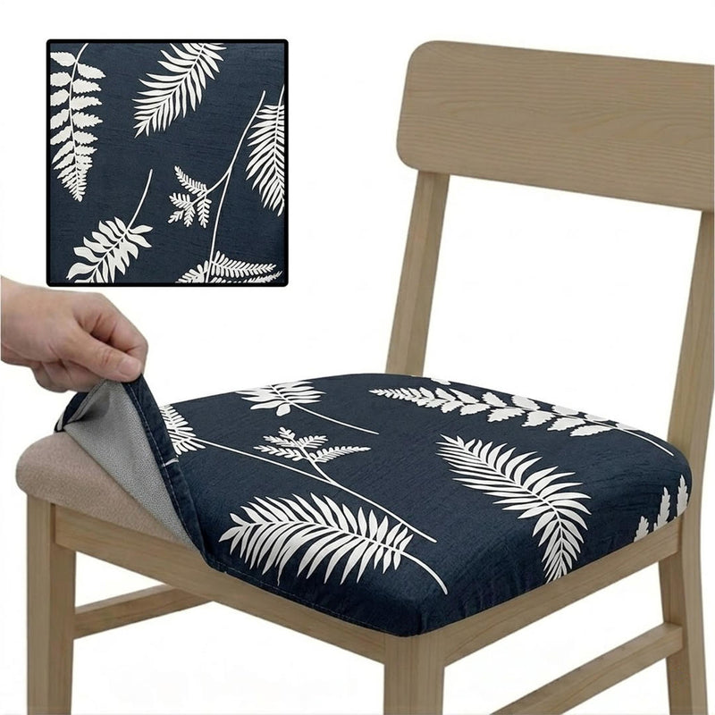 Anyseat Dark Blue Leaves Print Chair Cover – Stretch Washable Removable Seat Cover for Dining & Kitchen