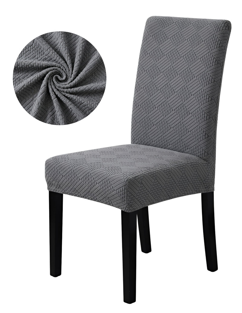 Anyseat Dark Grey Checkered Line Chair Cover – Elastic Anti‑Dirt Design for Dining, Kitchen, Wedding, Hotel & Banquet Use