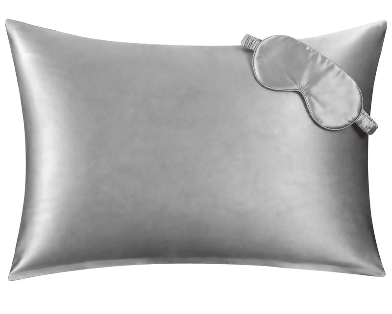 ANYHOUZ Pillowcase 51x66cm Light Gray Set with Eye Mask Natural Mulberry Silk for Comfortable and Relaxing Home Bed