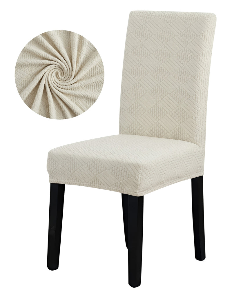 Anyseat Beige Checkered Line Chair Cover – Elastic Anti‑Dirt Design for Dining, Kitchen, Wedding, Hotel & Banquet Use