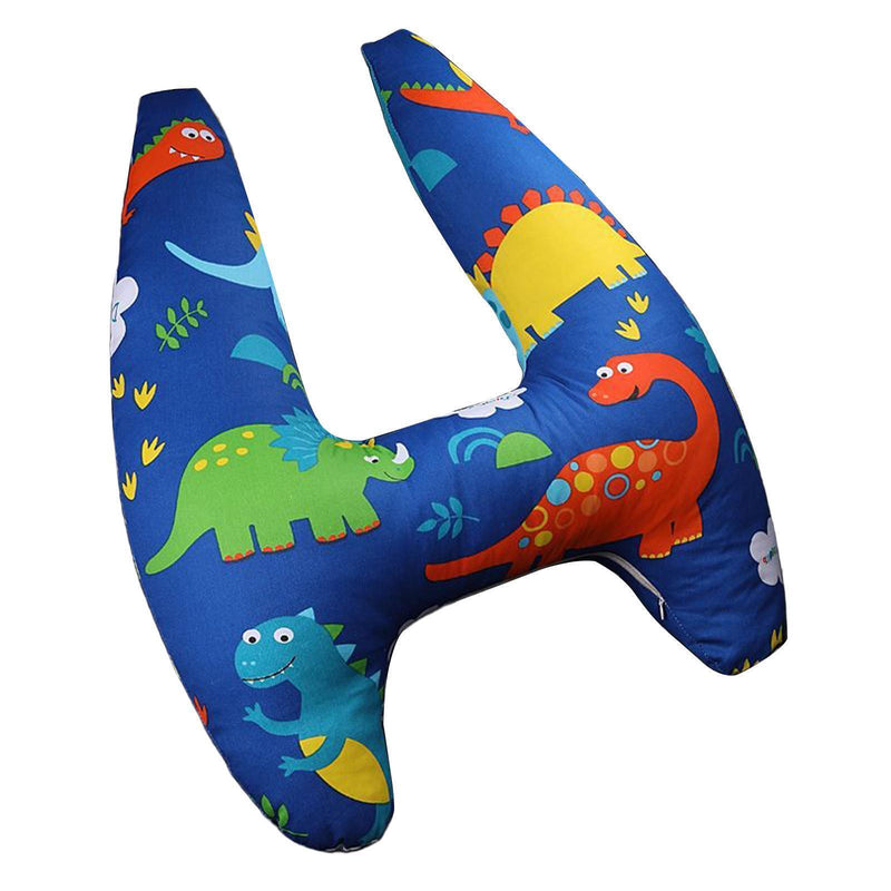 Anypillow Car Travel Pillow UShape Blue Dinosaur Pattern Children Travel Pillow Cushion for Car Seat, Safety Neck Pillow for Kids
