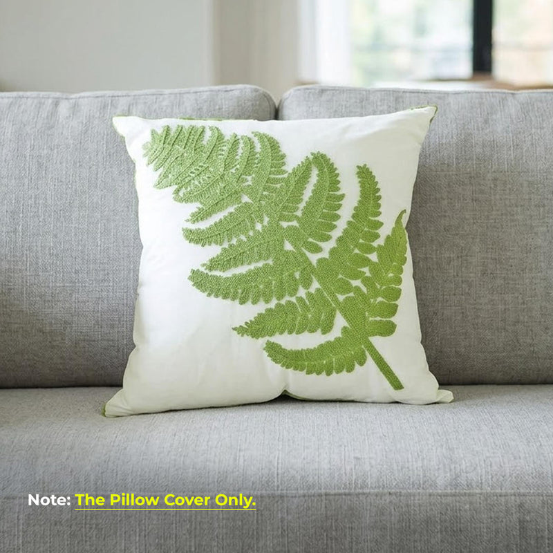 Anypillow White Fern Leaf Embroidered Pillowcase Decorative Cushion Cover