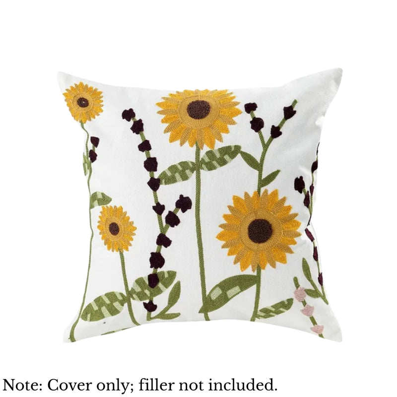 Anypillow White Sunflower Floral Embroidered Pillowcase Decorative Cushion Cover
