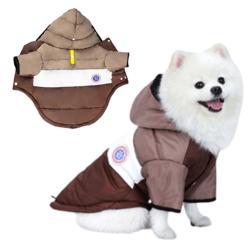ANYWAGS Pet Clothes Khaki Brown Warm Cotton Coat with Arms Sleeves and Hoodie for Cosplay and Cold Weathers