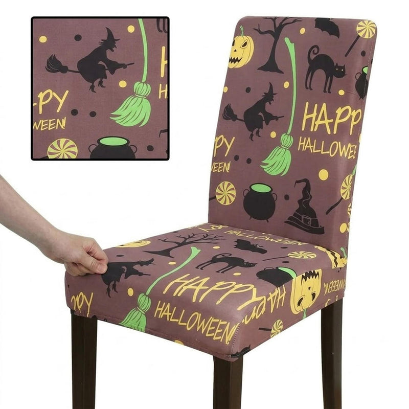 Anyseat Happy Halloween Icons Design Chair Cover – Elastic Slipcover with Anti‑Dirt Protection for Dining Room, Kitchen, Wedding, Hotel, Banquet & Restaurant
