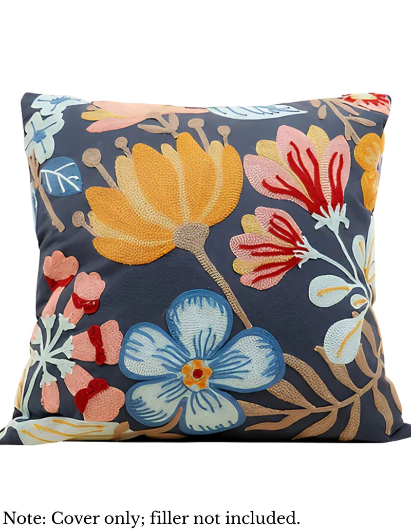 Anypillow Dark Blue Floral Embroidered Pillowcase Decorative Cushion Cover