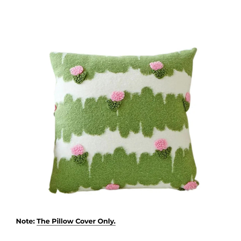 Anypillow Green With Pink Flower Embroidered Pillowcase Decorative Cushion Cover