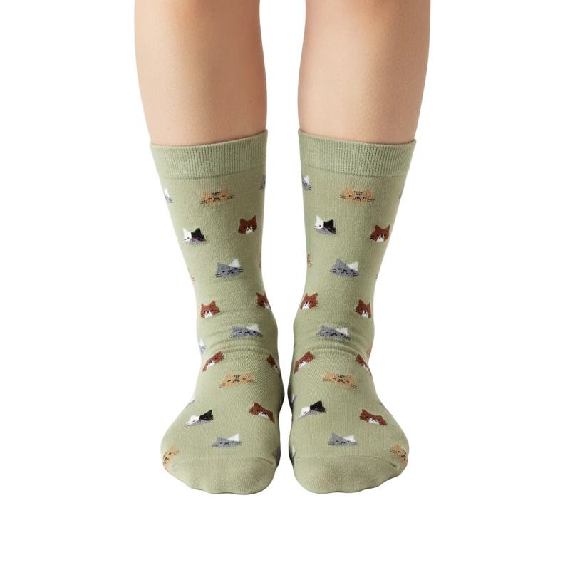 Anyfootwear 5 Pairs Size 5-9 Fashion Socks Thick Warm Cotton Cute Cartoon Cat Animal Ankle Short Casual for Ladies Girls Christmas Gifts Green
