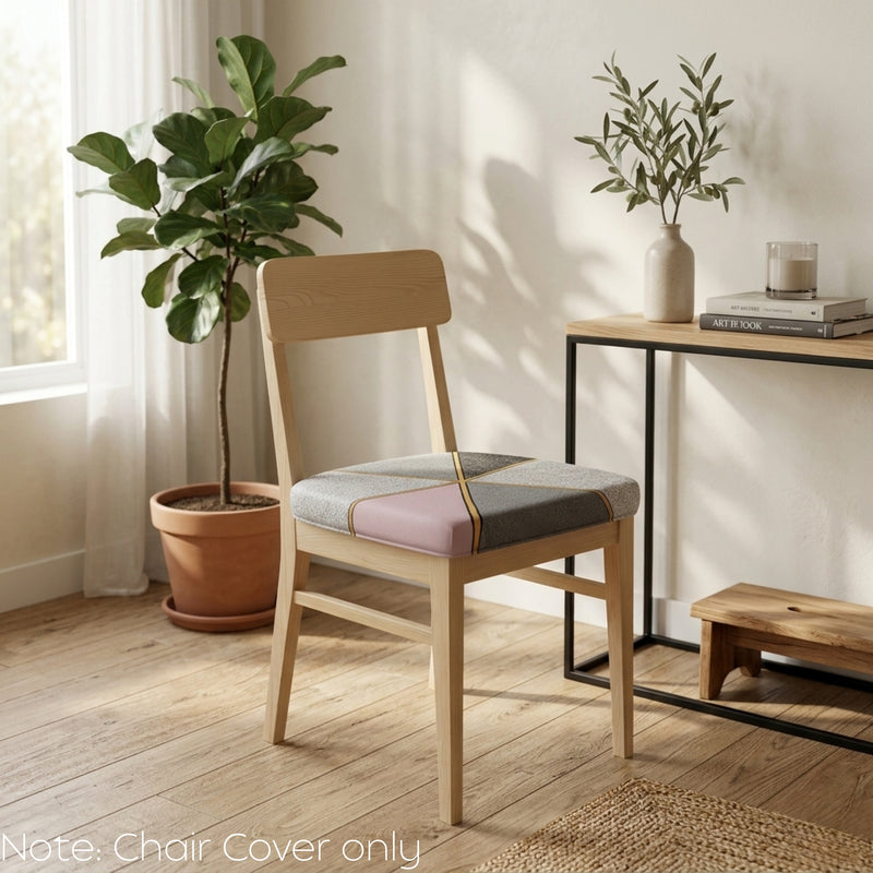 Anyseat Grey and Pink with Gold Linear Print Chair Cover – Stretch Washable Removable Seat Cover for Dining & Kitchen