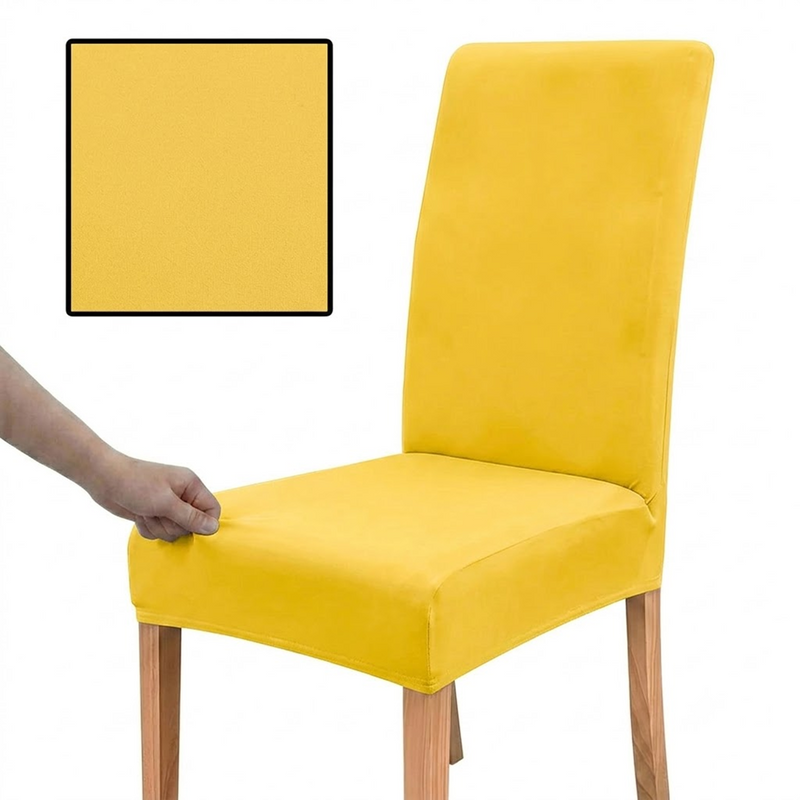 Anyseat Bright Yellow Velvet Dining Chair Cover – Plush Stretchable Slipcover for Kitchen & Dining Room Chairs