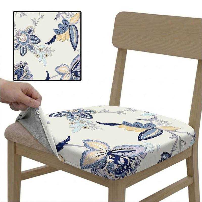 Anyseat White Blue Floral Leaf Print Chair Cover – Stretch Washable Removable Seat Cover for Dining & Kitchen