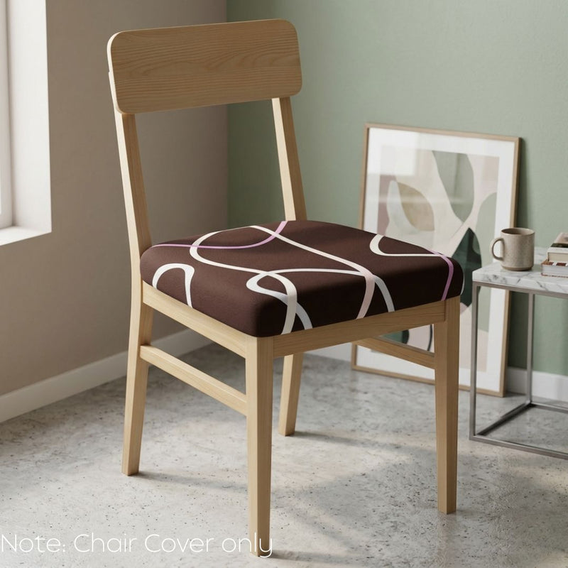 Anyseat Dark Brown White Wave Print Chair Cover – Stretch Washable Removable Seat Cover for Dining & Kitchen