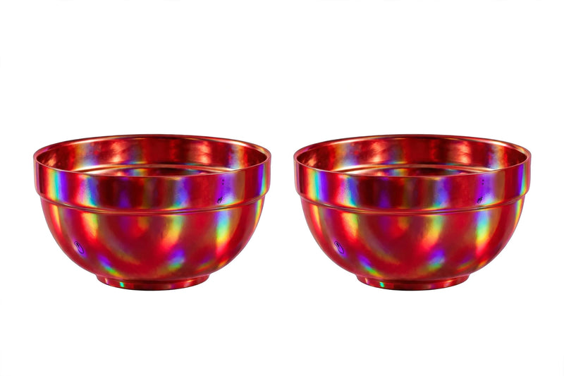 Anygleam Red Rainbow Rice Bowls – 2Pcs Big Stainless Steel, Single-Layer Anti-Scalding Cooking Utensils