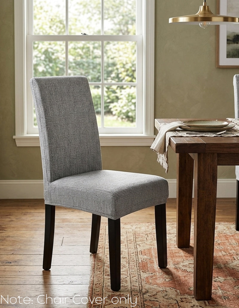 Anyseat Grey Black Writing Design Chair Cover – Elastic Slipcover with Anti‑Dirt Protection for Dining Room, Kitchen, Wedding, Hotel, Banquet & Restaurant