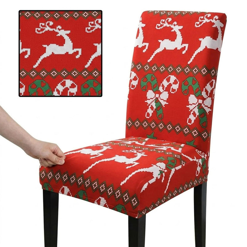 Anyseat Red Knitting Christmas Design Chair Cover – Elastic Slipcover with Anti‑Dirt Protection for Dining Room, Kitchen, Wedding, Hotel, Banquet & Restaurant
