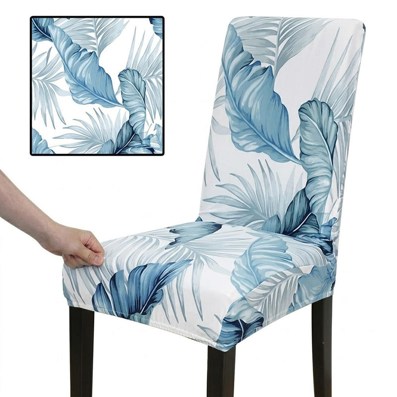 Anyseat Sky Blue Leaf Design Chair Cover – Elastic Slipcover with Anti‑Dirt Protection for Dining Room, Kitchen, Wedding, Hotel, Banquet & Restaurant