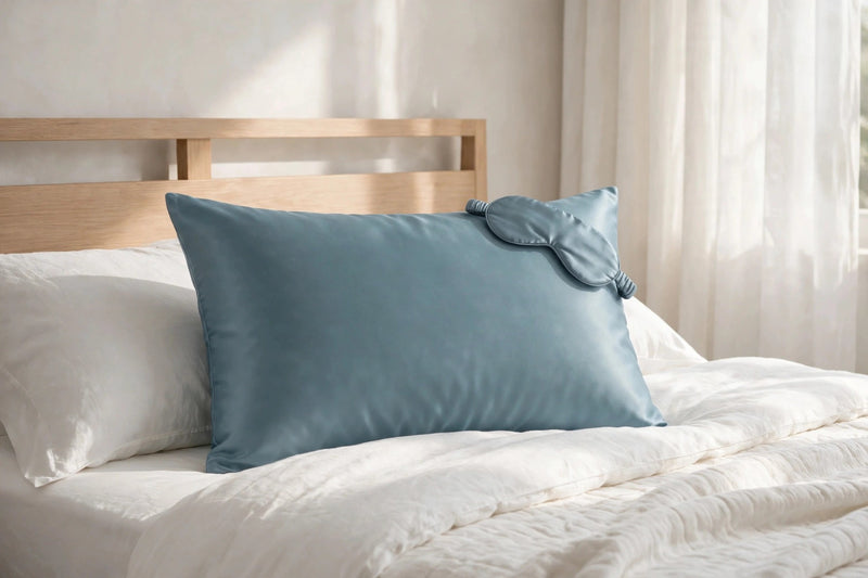 ANYHOUZ Pillowcase 51x66cm Blue Gray Set with Eye Mask Natural Mulberry Silk for Comfortable and Relaxing Home Bed
